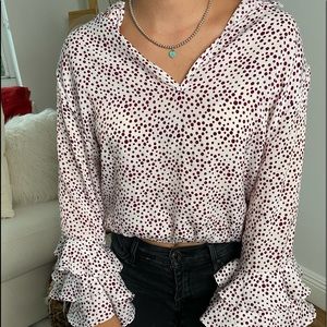 Polka dot ruffled long sleeve blouse from Misa LA